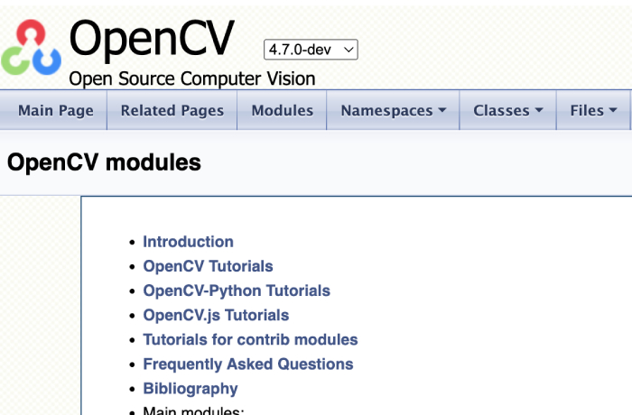 captured image of opencv website